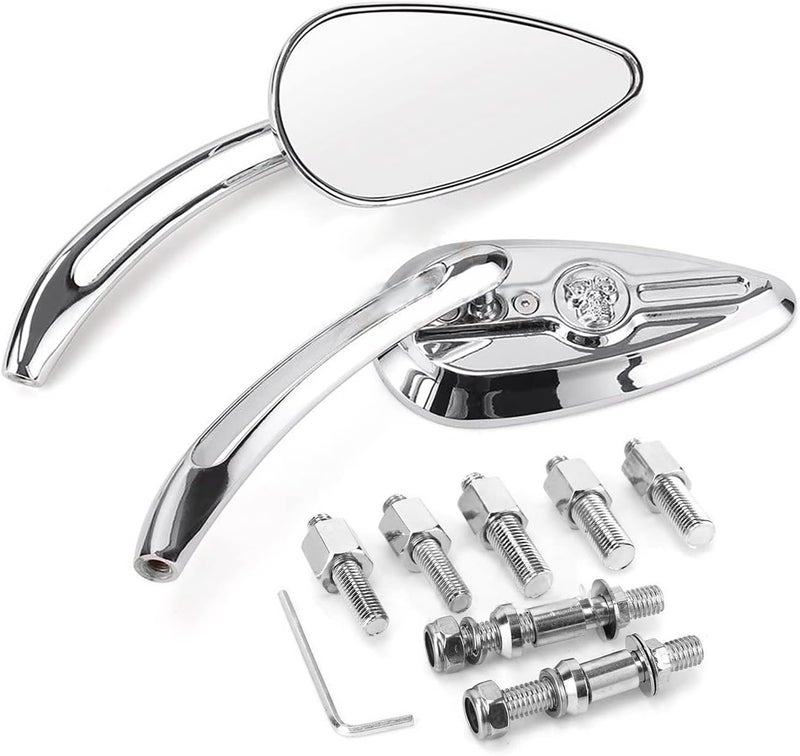 VOBRAMY Chrome Skull Teardrop Aluminum Rearview Side Mirrors for Harley Dyna Electra Glide Motorcycle - Image 1