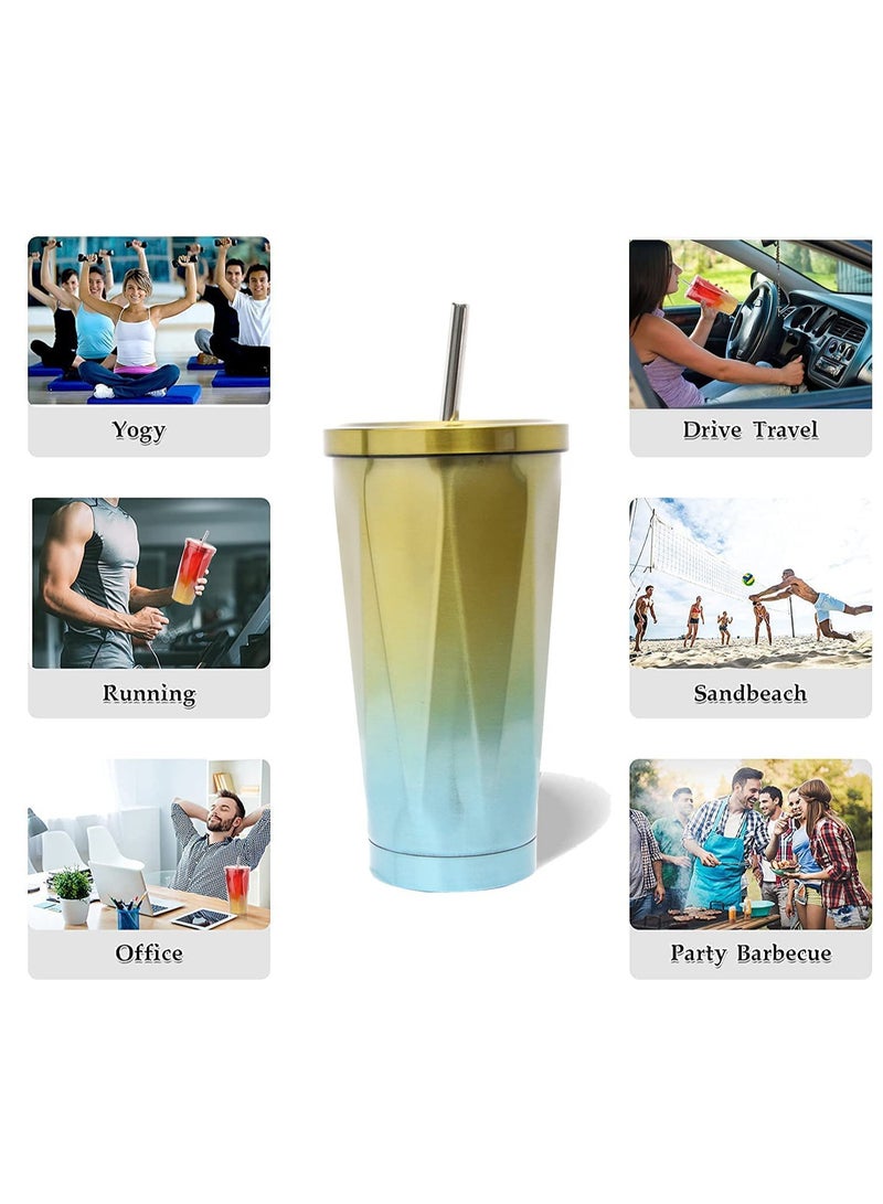 SOLARAE Stainless Steel Travel Mug Tumbler with Straw and Leakproof Lid Reusable Coffee Cup Vacuum Insulated Office Car Drinking Bubba for Ice Cold or Hot 500ml - Image 4