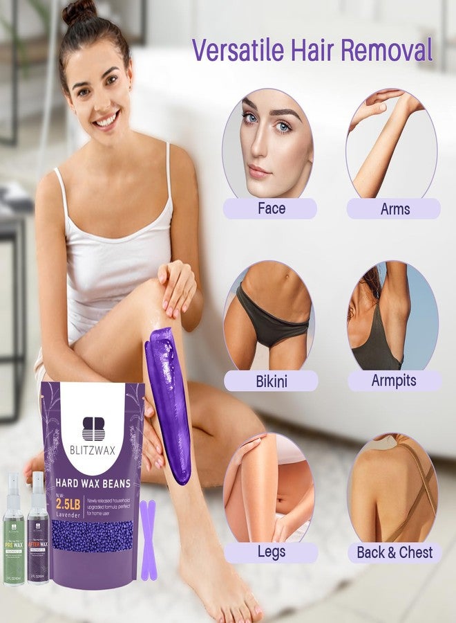 BLITZWAX بلتزووكس 2.5 رطل حبيبات شمع صلب لإزالة الشعر شمع اللافندر للبشرة الحساسة، الوجه، الحواجب، البرازيلية، الساقين والبكيني - مع 2 عصي سيليكون و 2 زيوت شمع للاستخدام المنزلي والصالونات - Image 3