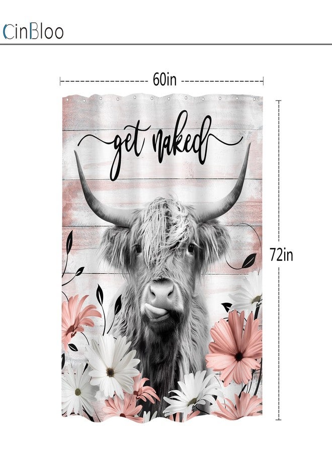 Cinbloo Rustic Highland Cow Shower Curtain 60Wx72H Western Country Bull Funny Cattle Wooden Flower Pink Bathroom Curtain Set Farmhouse Floral Daisy Bath Curtain Fabric Bathroom Decor with 12 Hooks - Image 5