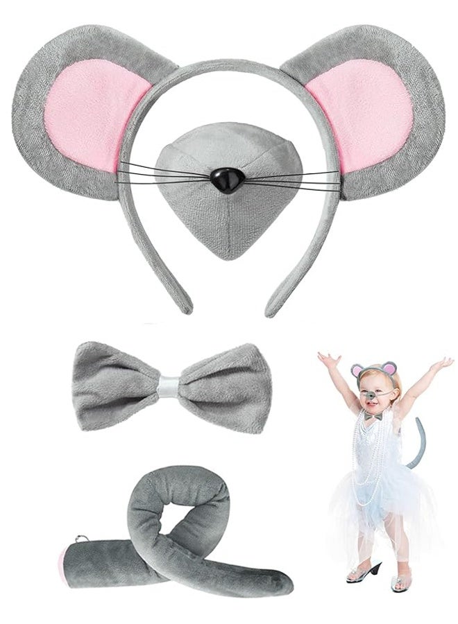 مجموعة أزياء الفأر، آذان الفأر، عصابة رأس، أنف وذيل، ربطة عنق على شكل فيونكة، طقم حيوانات، ملابس تنكرية للحفلات، إكسسوارات، الهالوين، عيد الميلاد، عيد الفصح، ديكورات - Image 1