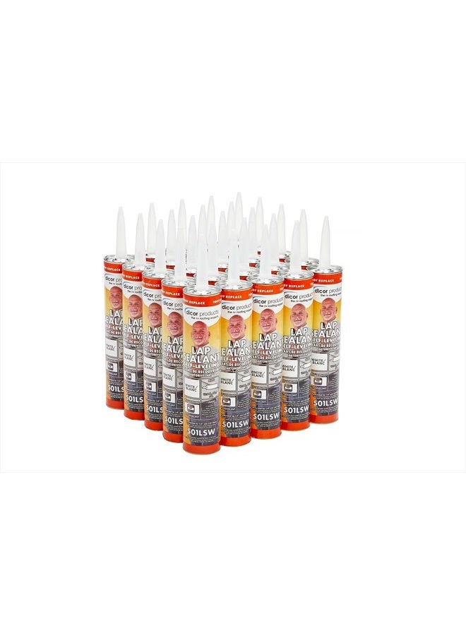 Dicor 501LSW-25 25 Tubes HAPS-Free Self-Leveling Lap Sealant for Horizontal Surfaces - 25 Pack - 10.3 Oz, White, Secure, Ideal for RV Roofing, Maintenance, Repair, Appliance Application - Image 1