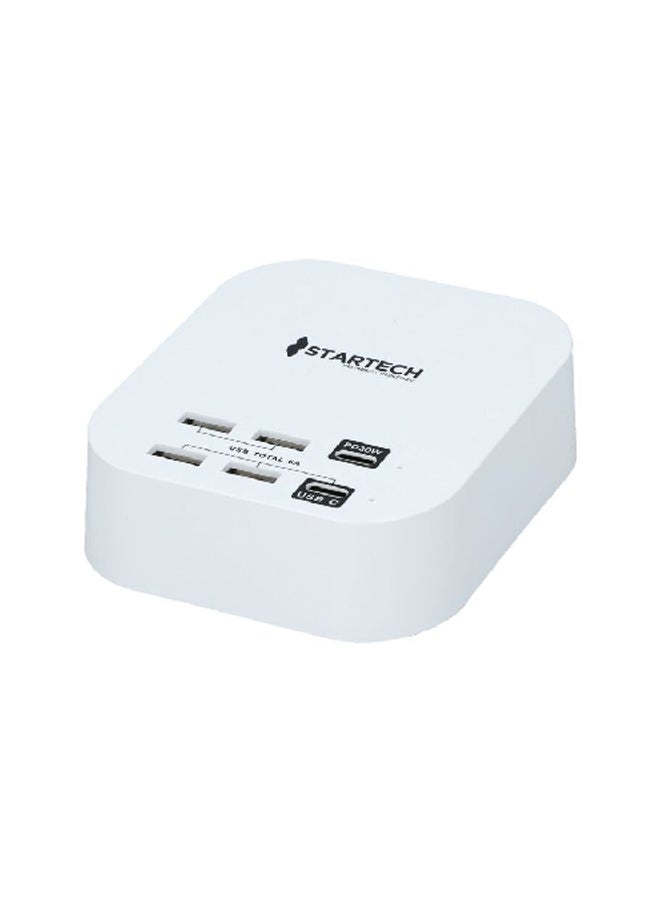 StarTech 30W Durable High Quality Speedy and Safe Charging Multiple USB Port Hub White 15.6 x 5.4 x 18 cm PS-UK4U2C - Image 1