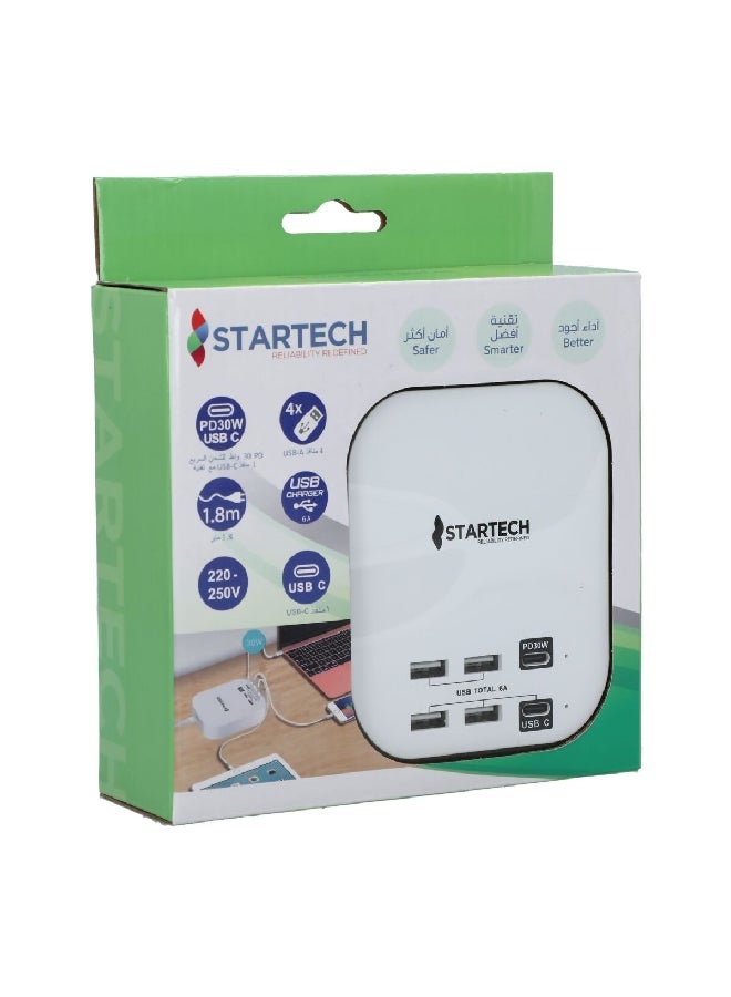 StarTech 30W Durable High Quality Speedy and Safe Charging Multiple USB Port Hub White 15.6 x 5.4 x 18 cm PS-UK4U2C - Image 5