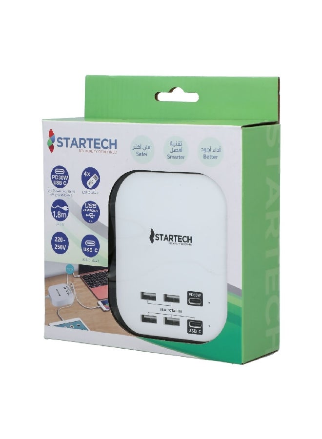 StarTech 30W Durable High Quality Speedy and Safe Charging Multiple USB Port Hub White 15.6 x 5.4 x 18 cm PS-UK4U2C - Image 4