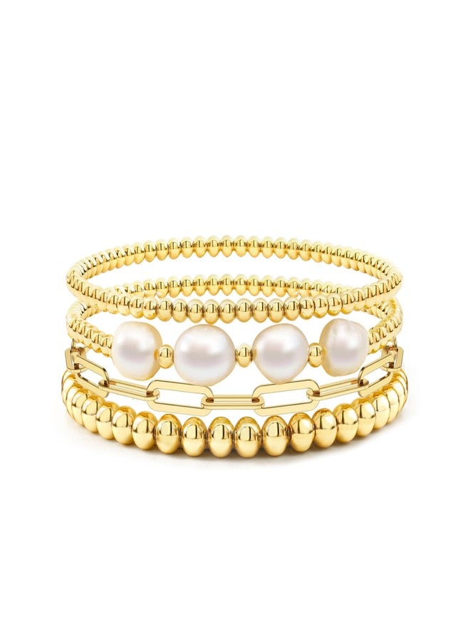 Badu Gold Bracelets for Women Natural pearls Multiple Layered Stackable Wrap Beaded Bangle Set Paperclip Chain Trendy Jewelry - Image 1