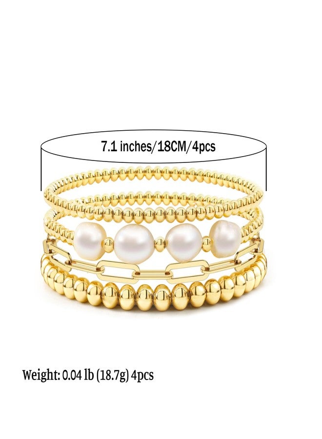 Badu Gold Bracelets for Women Natural pearls Multiple Layered Stackable Wrap Beaded Bangle Set Paperclip Chain Trendy Jewelry - Image 2