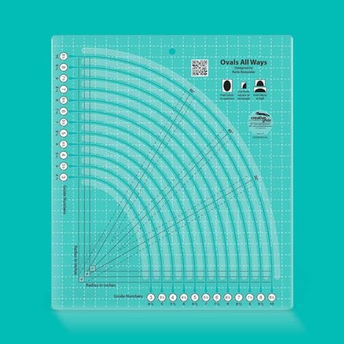Creative Grids Ovals All Ways Quilting Ruler – CGRKAOVAL – Made in USA, 11in x 12-1/2in, Non-Slip Grip Acrylic Fabric Strip Cutting, Sewing, Crafting, Patchwork Ruler & Template - Image 2
