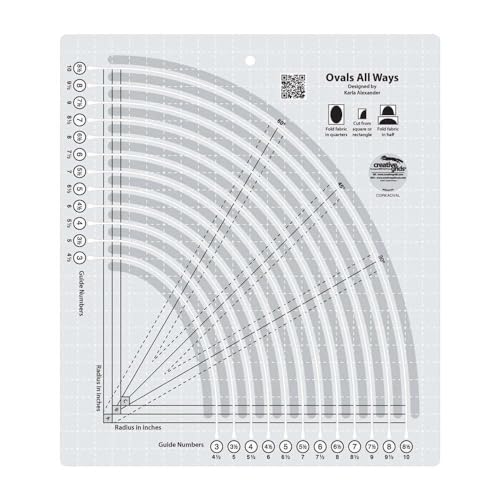 Creative Grids Ovals All Ways Quilting Ruler – CGRKAOVAL – Made in USA, 11in x 12-1/2in, Non-Slip Grip Acrylic Fabric Strip Cutting, Sewing, Crafting, Patchwork Ruler & Template - Image 1