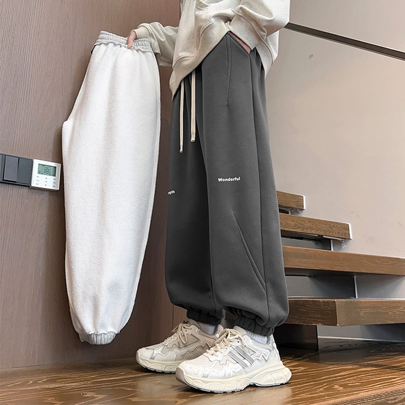 Youth Long Pants Boys Junior High School Senior High School Students Casual Sports Pants Big Children Fleece-Lined Thickened Sweatpants - Image 1