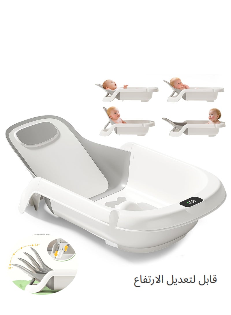 اكسيسن حوض استحمام للأطفال، حوض استحمام قابل للتعديل بزاوية مع مقياس حرارة في الوقت الفعلي، حوض استحمام متكئ 5 في 1 للرضع، حوض استحمام محمول للسفر لحديثي الولادة، ارتفاع قابل للتعديل - Image 1