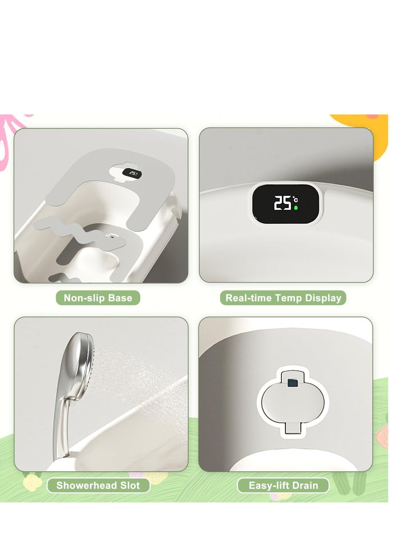 اكسيسن حوض استحمام للأطفال، حوض استحمام قابل للتعديل بزاوية مع مقياس حرارة في الوقت الفعلي، حوض استحمام متكئ 5 في 1 للرضع، حوض استحمام محمول للسفر لحديثي الولادة، ارتفاع قابل للتعديل - Image 4