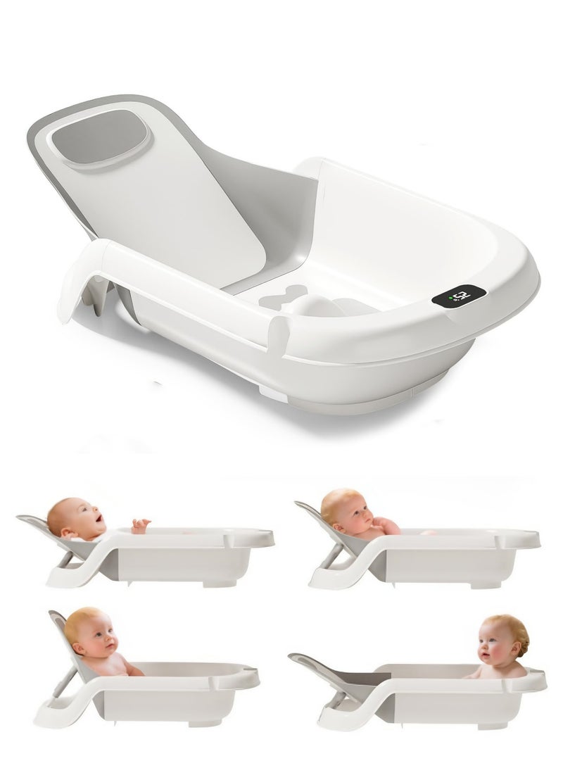 اكسيسن حوض استحمام للأطفال، حوض استحمام قابل للتعديل بزاوية مع مقياس حرارة في الوقت الفعلي، حوض استحمام متكئ 5 في 1 للرضع، حوض استحمام محمول للسفر لحديثي الولادة، ارتفاع قابل للتعديل - Image 1