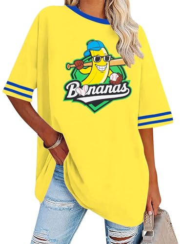 SGYHO Baseball Shirts for Women Oversized Baseball Mom T Shirt Game Day Heart Graphic Tee Top Yellow - Image 5
