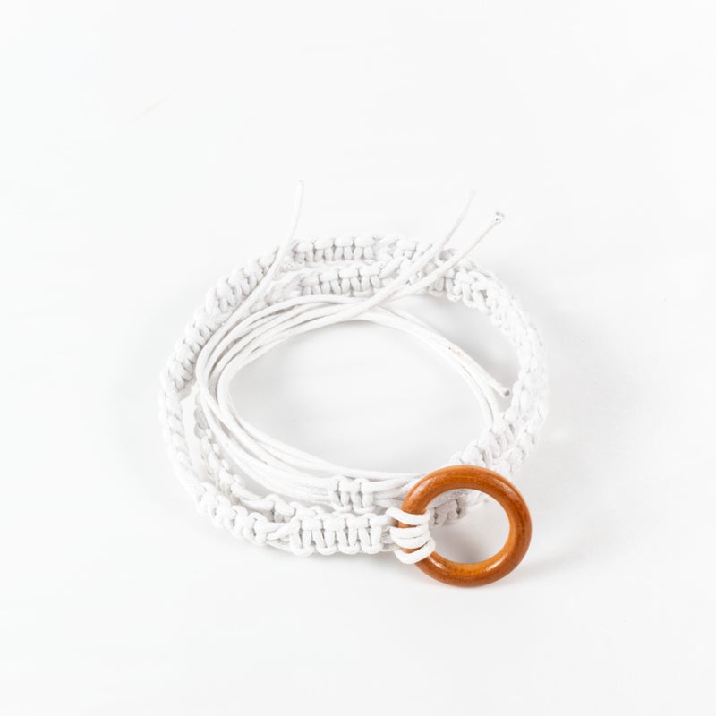 ذا بلاك بيرل اكسسوريز جزام جلد أبيض مجدول حريمي - Image 1