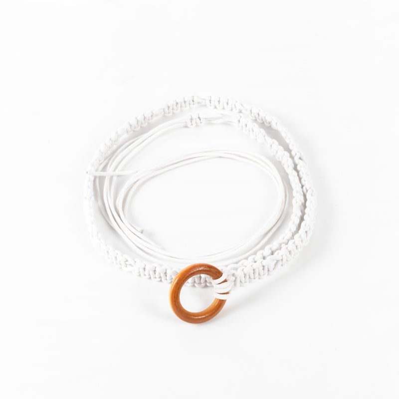 ذا بلاك بيرل اكسسوريز جزام جلد أبيض مجدول حريمي - Image 2