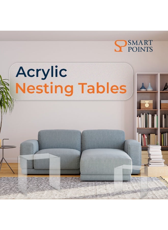 "سمارت بوينتس  " طقم 3 طاولات متداخلة شفافة  | طاولات قهوة وجانبية قابلة للتكديس | تصميم عصري موفّر للمساحة | أكريليك عالي الجودة | المقاسات: 40 سم، 35 سم، 30 سم - Image 2