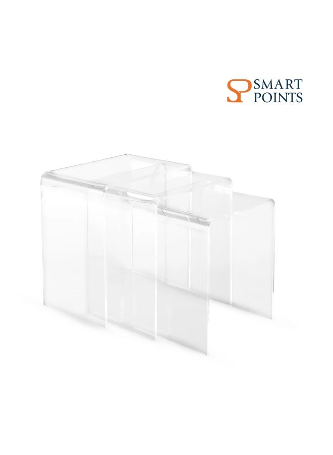 "سمارت بوينتس  " طقم 3 طاولات متداخلة شفافة  | طاولات قهوة وجانبية قابلة للتكديس | تصميم عصري موفّر للمساحة | أكريليك عالي الجودة | المقاسات: 40 سم، 35 سم، 30 سم - Image 1