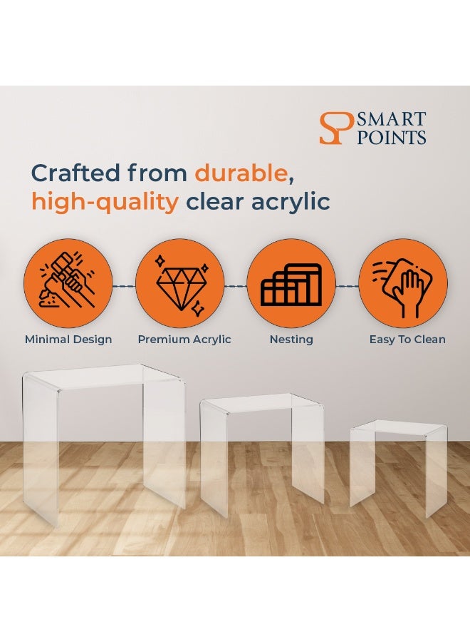 "سمارت بوينتس  " طقم 3 طاولات متداخلة شفافة  | طاولات قهوة وجانبية قابلة للتكديس | تصميم عصري موفّر للمساحة | أكريليك عالي الجودة | المقاسات: 40 سم، 35 سم، 30 سم - Image 5