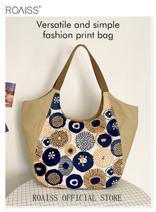 Women's Shoulder Bag Large Capacity Portable Printed Canvas Bag Trend Versatile Simple Fashion