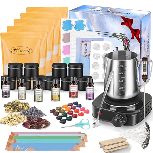 Haccah Complete Candle Making Kit with Wax Melter, Making Supplies,DIY Arts&Crafts Gift for Kids,Beginners,Adults,Including 500w Electronic Stove,Wicks,Rich Scents,Dyes,Melting Pot,Candle tins - Image 1