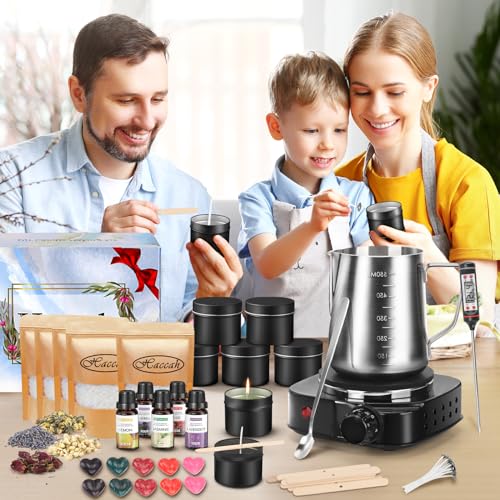 Haccah Complete Candle Making Kit with Wax Melter, Making Supplies,DIY Arts&Crafts Gift for Kids,Beginners,Adults,Including 500w Electronic Stove,Wicks,Rich Scents,Dyes,Melting Pot,Candle tins - Image 2