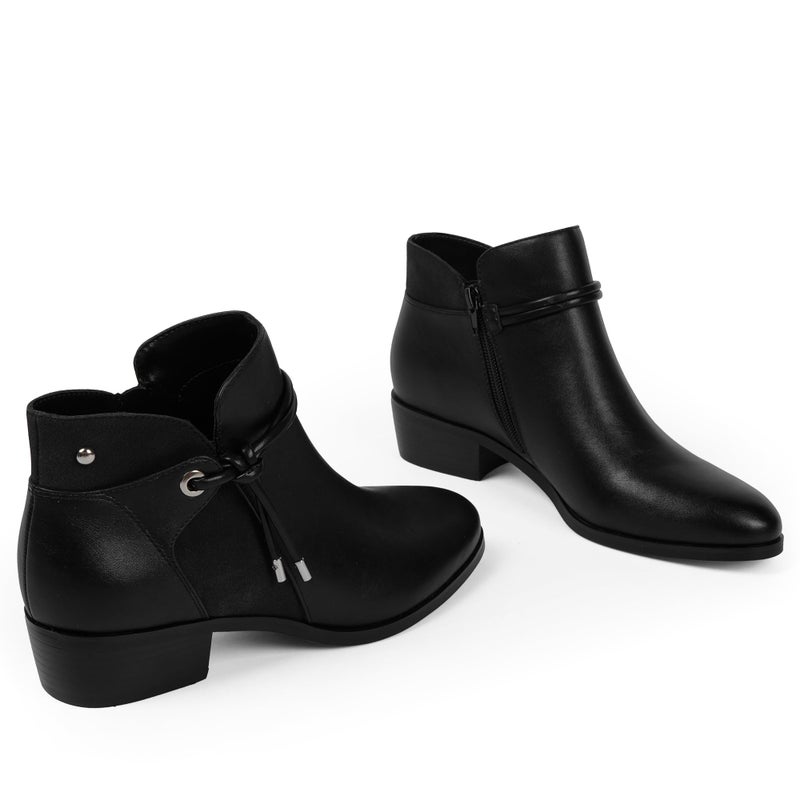 QIY Ankle Boots for Women Low Heel Black Booties Flat Chunky Heel Boots Round Toe Faux Leather Short Heeled Ladies Dress Fall Boot for Women 2025 Size 6 - Image 5
