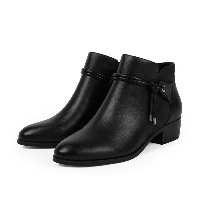 QIY Ankle Boots for Women Low Heel Black Booties Flat Chunky Heel Boots Round Toe Faux Leather Short Heeled Ladies Dress Fall Boot for Women 2025 Size 6 - Image 4