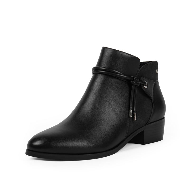QIY Ankle Boots for Women Low Heel Black Booties Flat Chunky Heel Boots Round Toe Faux Leather Short Heeled Ladies Dress Fall Boot for Women 2025 Size 6 - Image 1