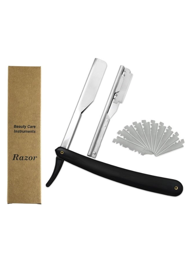 ChicAbode Professional Barber Straight Blade Razor with 10 Blades Men's Manual Shaver Salon Quality Shaver - Image 1