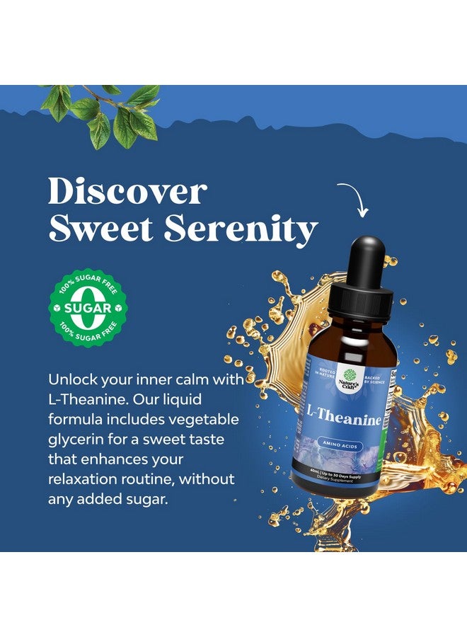 Natures Craft قطرات سائلة من L-Theanine عالية الامتصاص - مكمل نوتروبيك للتركيز مع L Theanine 200 ملغ لكل حصة ومستخلص البابونج - مكمل L Theanine للبالغين والأطفال للاسترخاء والتركيز - 2 أونصة - Image 2