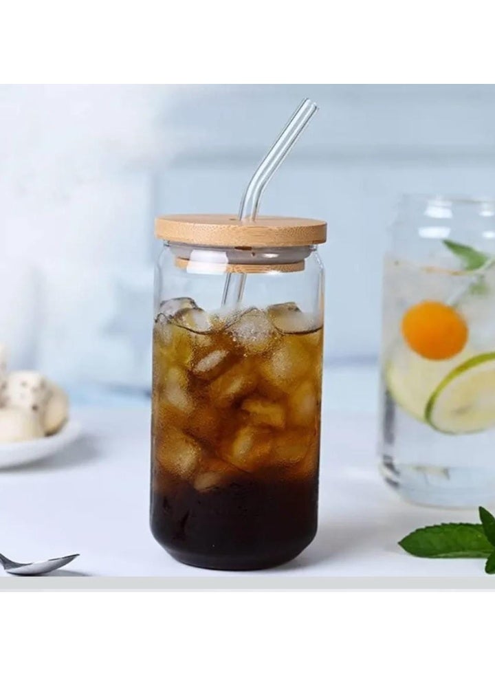 Glass Can Mug– Glass Cup with Lid and Glass Straw – Modern Design for Hot & Cold Drinks - Image 1