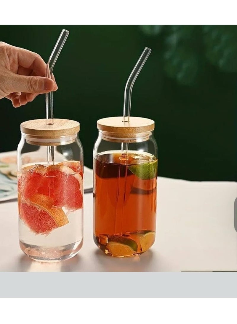 Glass Can Mug– Glass Cup with Lid and Glass Straw – Modern Design for Hot & Cold Drinks - Image 3