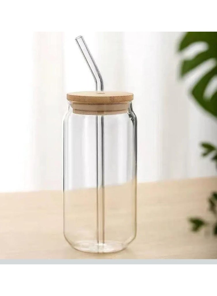 Glass Can Mug– Glass Cup with Lid and Glass Straw – Modern Design for Hot & Cold Drinks - Image 2