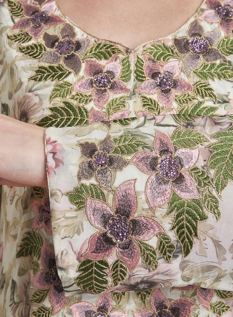KASHKHA Digital Floral Printed Jalabiya