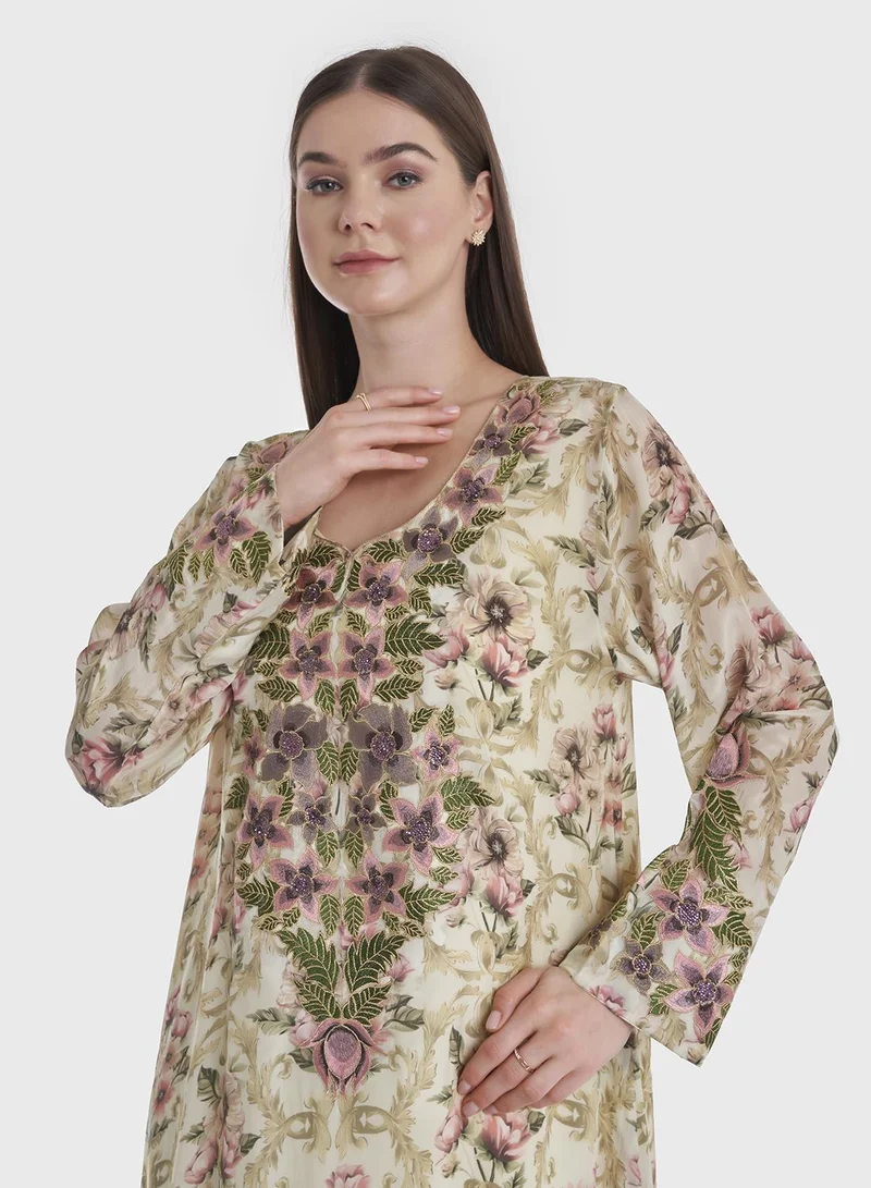 KASHKHA Digital Floral Printed Jalabiya