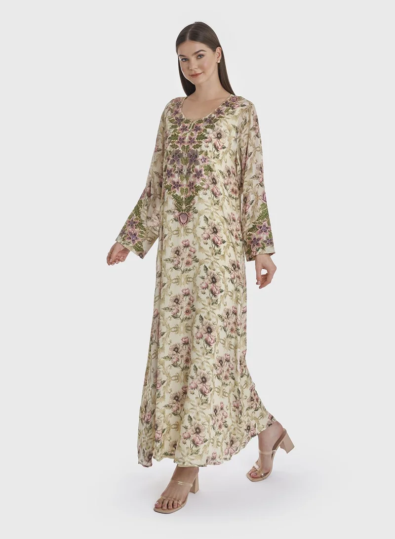 KASHKHA Digital Floral Printed Jalabiya