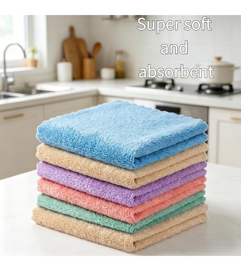 6pcs Pack Soft Coral Cleaning Towels Reusable Absorbent Multi Purpose Cloth - Image 5