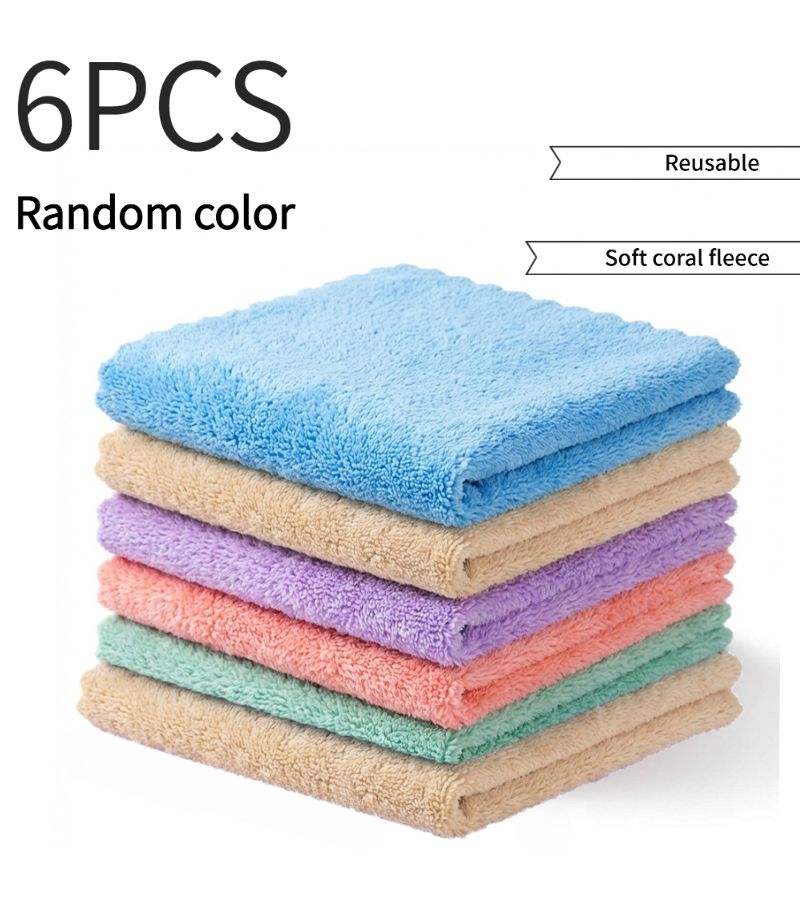 6pcs Pack Soft Coral Cleaning Towels Reusable Absorbent Multi Purpose Cloth - Image 1