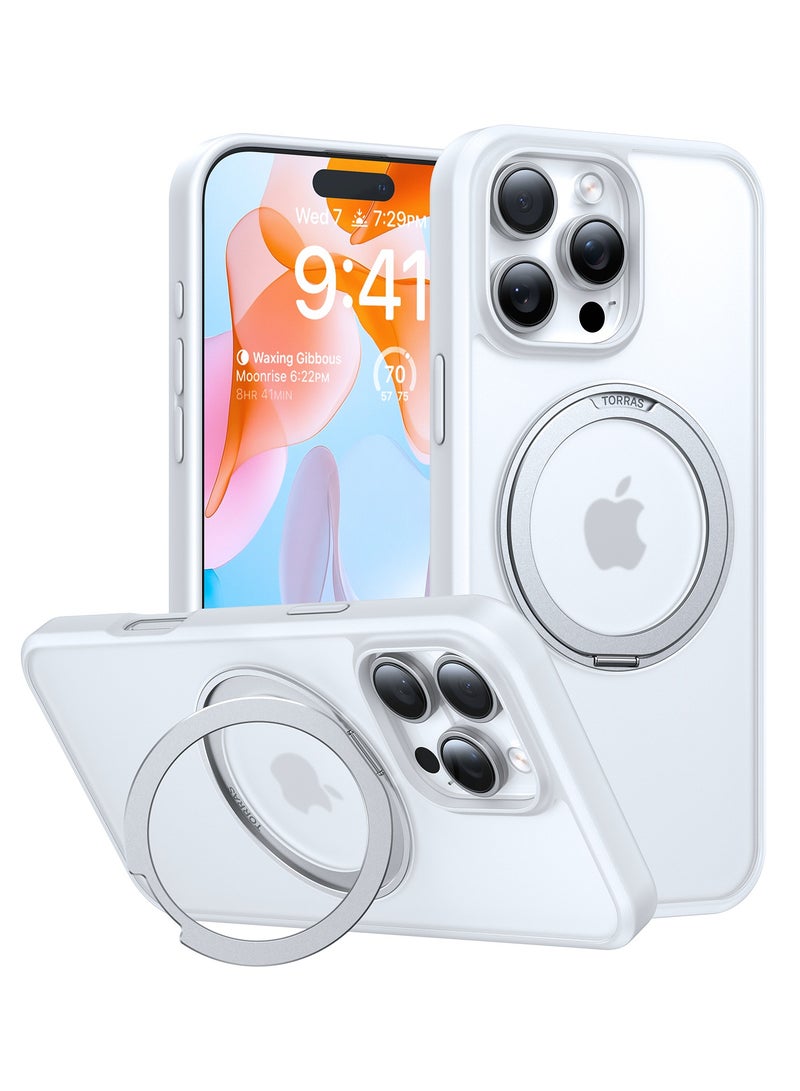 TORRAS Upgraded 360°Rotatable Magnetic Ring for iPhone 16 Pro Max Case, Fit for MagSafe with Stand & Ring Holder, 16FT Mil-Grade Shockproof Translucent for iPhone 16 Pro Max Phone Case Ostand, White white - Image 1