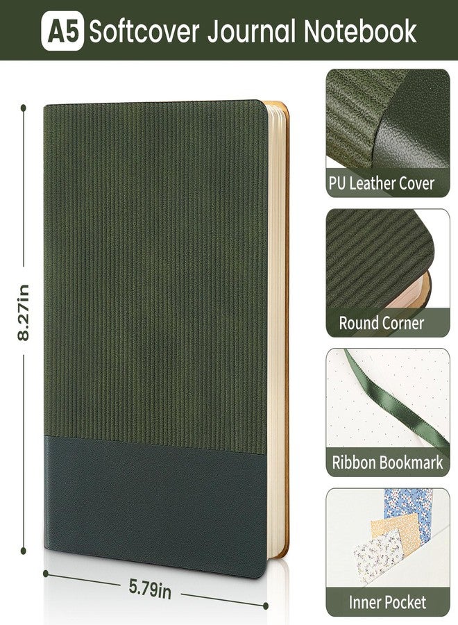 TSFPapier Dotted Ruling Journal Notebook A5 80 Sheets / 160 Pages 100 GSM Thick Paper Hardcover Leather Journal Notebook for Women Men Work Office School Writing,5.79"x8.27" Dark Green - Image 3