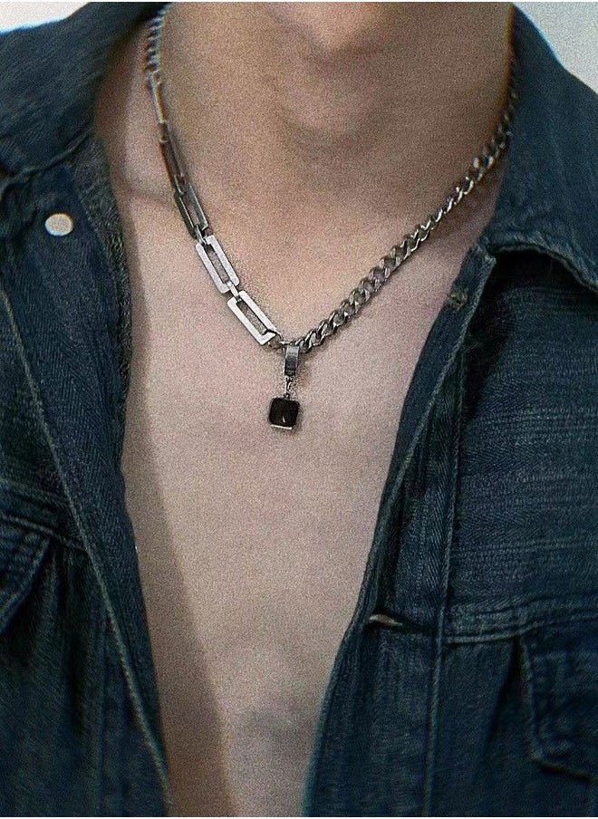 Minimalist Cuban Chain Necklace For Men, Dual Use Detachable Earnail Pendant Splicing Titanium Steel Lock Chain  - Image 1