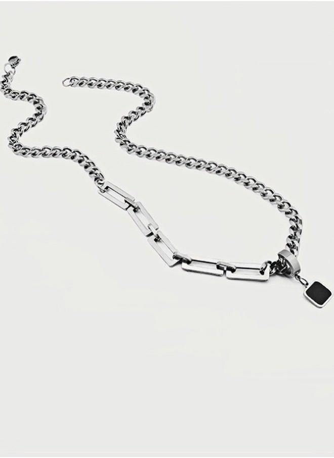 Minimalist Cuban Chain Necklace For Men, Dual Use Detachable Earnail Pendant Splicing Titanium Steel Lock Chain  - Image 5