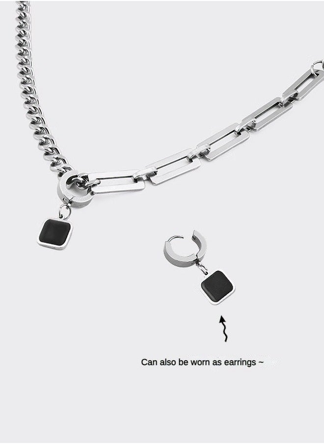 Minimalist Cuban Chain Necklace For Men, Dual Use Detachable Earnail Pendant Splicing Titanium Steel Lock Chain  - Image 3
