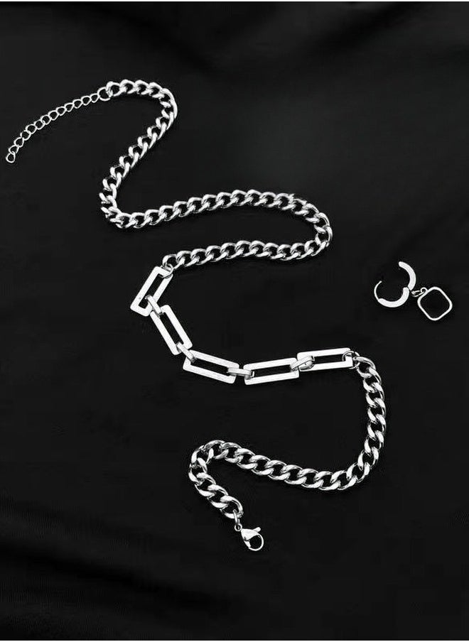 Minimalist Cuban Chain Necklace For Men, Dual Use Detachable Earnail Pendant Splicing Titanium Steel Lock Chain  - Image 4