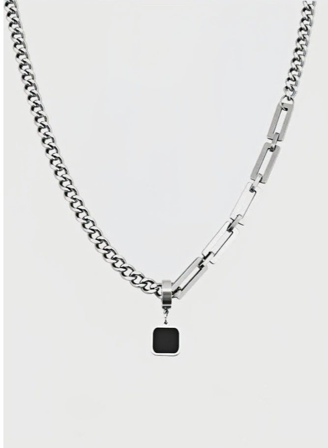 Trendy Cuban Chain Necklace For Men/Boy, Dual Use Detachable Earnail Pendant Splicing Titanium Steel Lock Chain,Non-Tarnish Silver Tone Rope Chain for Everyday Fashion | Eid Gifts, Jewelry Gift (55cm) - Image 3