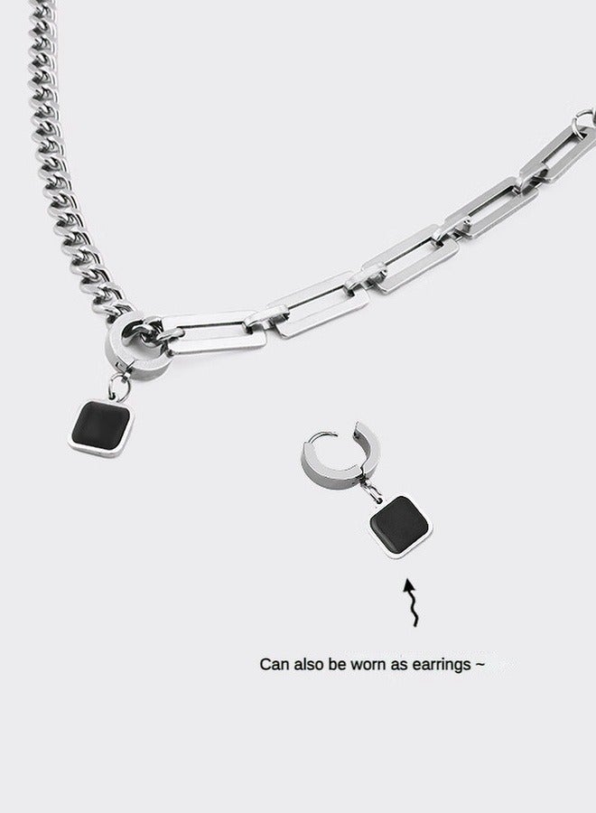 Trendy Cuban Chain Necklace For Men/Boy, Dual Use Detachable Earnail Pendant Splicing Titanium Steel Lock Chain,Non-Tarnish Silver Tone Rope Chain for Everyday Fashion | Eid Gifts, Jewelry Gift (55cm) - Image 4