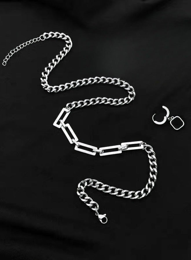 Trendy Cuban Chain Necklace For Men/Boy, Dual Use Detachable Earnail Pendant Splicing Titanium Steel Lock Chain,Non-Tarnish Silver Tone Rope Chain for Everyday Fashion | Eid Gifts, Jewelry Gift (55cm) - Image 5