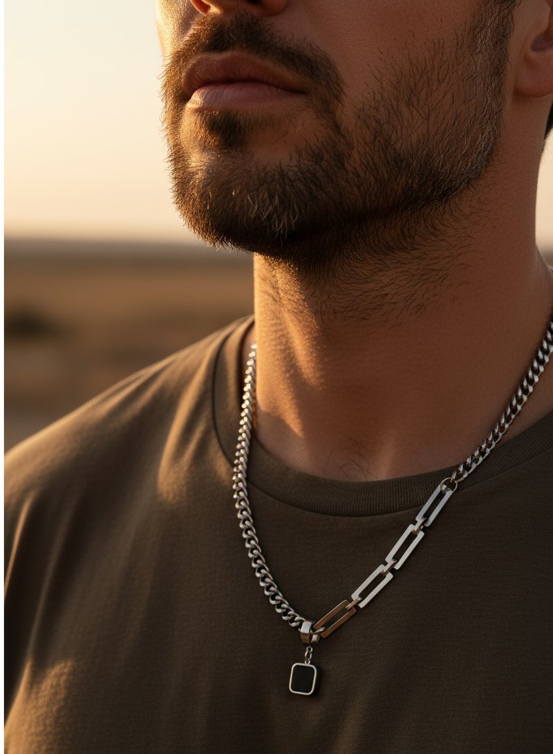 Trendy Cuban Chain Necklace For Men/Boy, Dual Use Detachable Earnail Pendant Splicing Titanium Steel Lock Chain,Non-Tarnish Silver Tone Rope Chain for Everyday Fashion | Eid Gifts, Jewelry Gift (55cm) - Image 1
