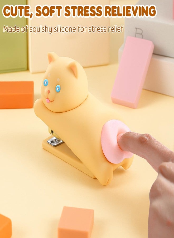 Honagu Cute Stapler, Cartoon Stereoscopic Silicone Stapler, Desktop Stationery Gift for Students Teachers,The First Day of School Gift (Yellow Cat) - Image 5